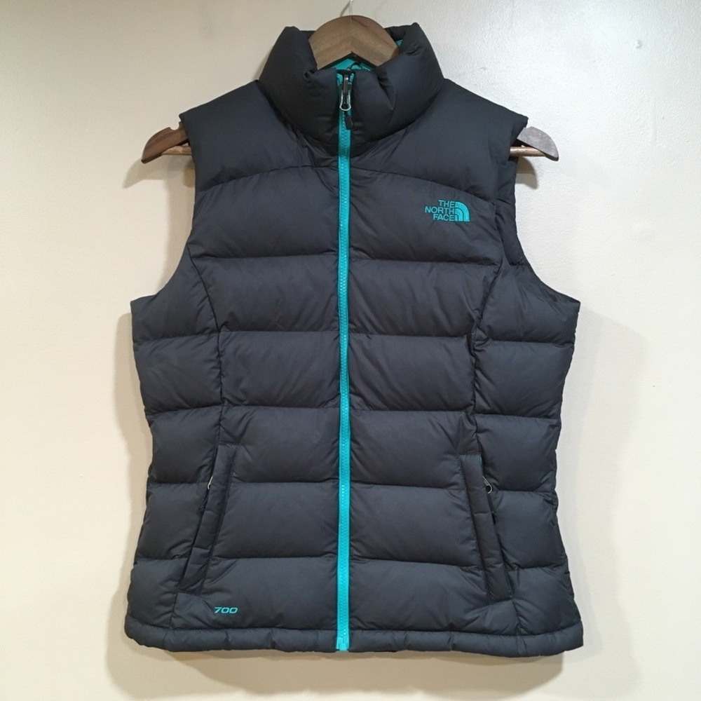 The North Face Nuptse Down Puffer Vest 700 Fill Womens S Black Teal Performance